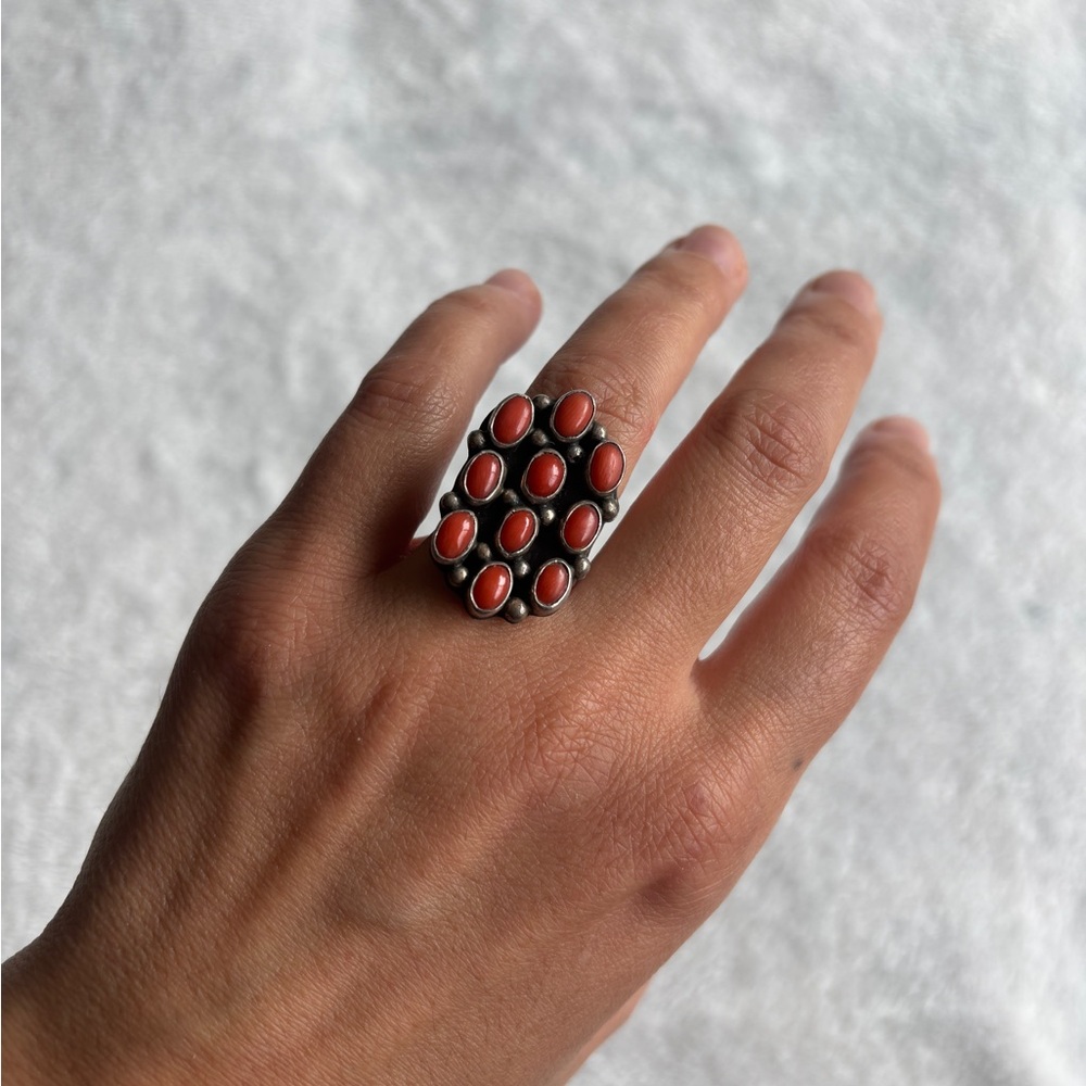 Snake eye Silver and coral ring